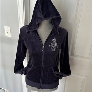 Juicy Couture 2010 Navy Velour Embellished Track Jacket Size L
